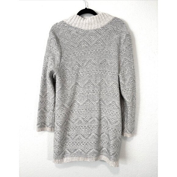 J. Jill Grey Beige Front Cardigan Aztec Print Sweater Cozy Cotton Blend Sz L - Picture 3 of 11